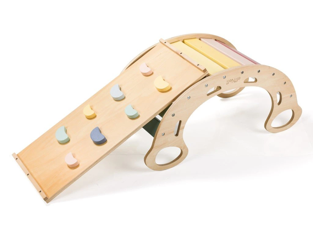 eliNeli Dřevěná montessori houpačka PRO 5v1 set s prknem 2v1 pastel