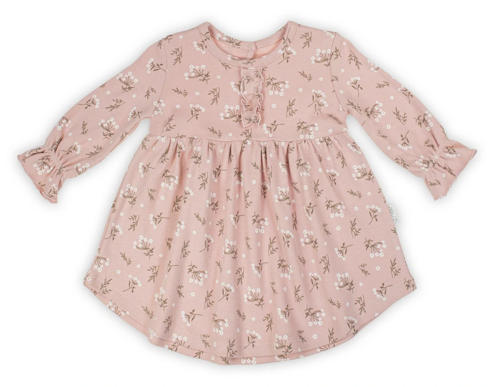 Dívčí bavlněné šaty, dlouhý rukáv, pudrově růžové, NELA, vel. 74