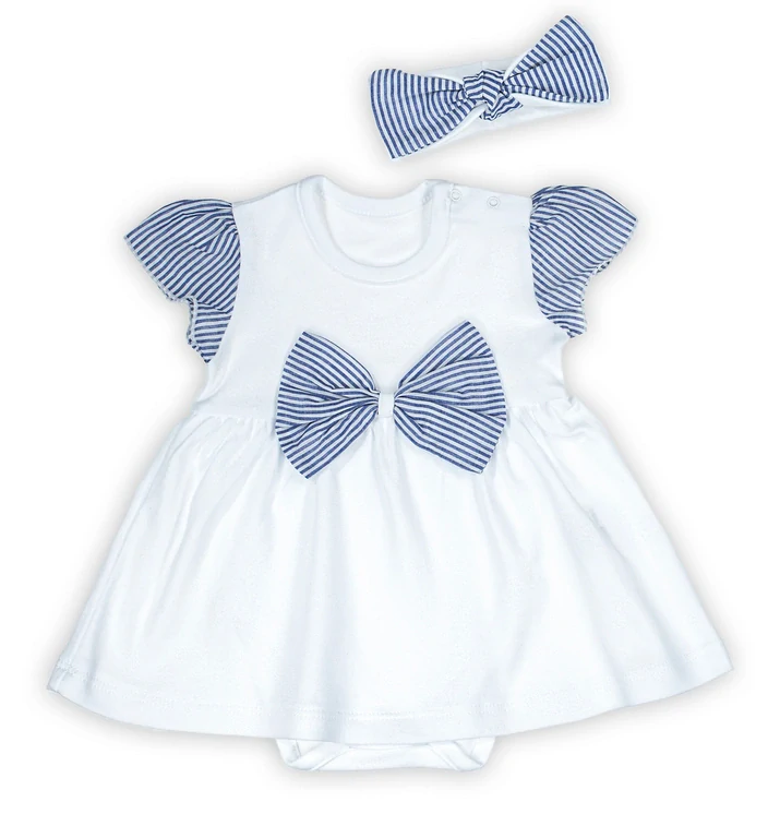 Body šaty s čelenkou, modrobílé proužky, vel. 86