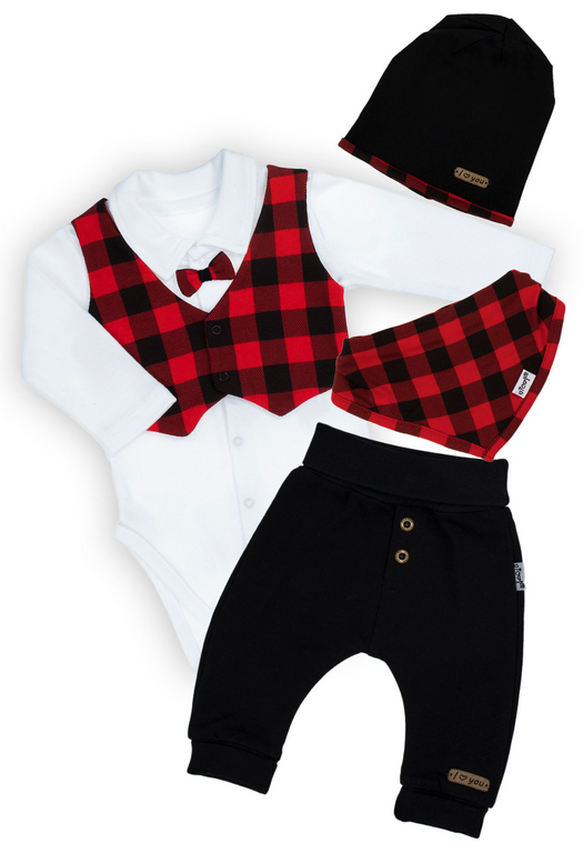 Chlapecká 4-dílná souprava, kostkovaná, 56