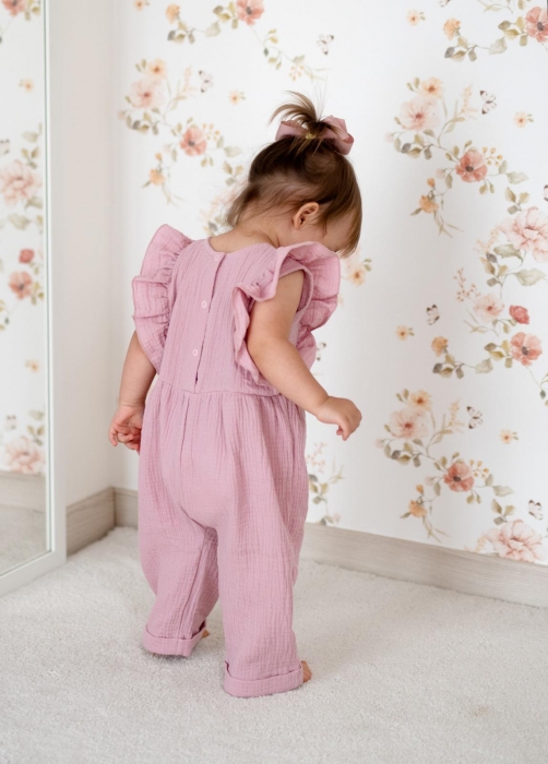 Letní mušelínový overálek pro holčičky s volánkem Star - starorůžová, vel. 104