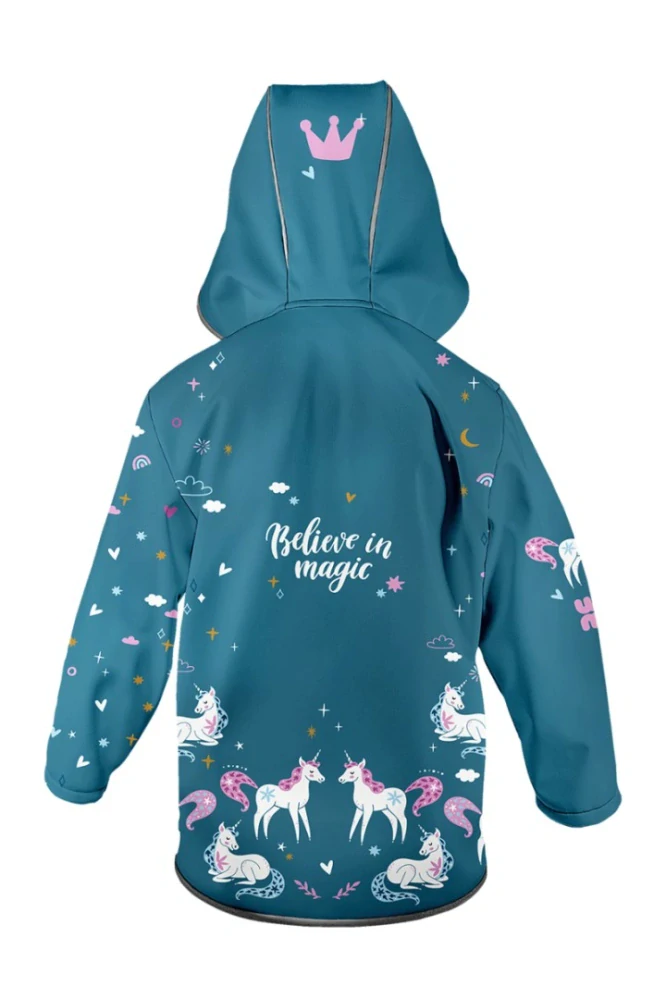 Wamu Softshellová bunda dětská, JEDNOROŽCI, petrolejová