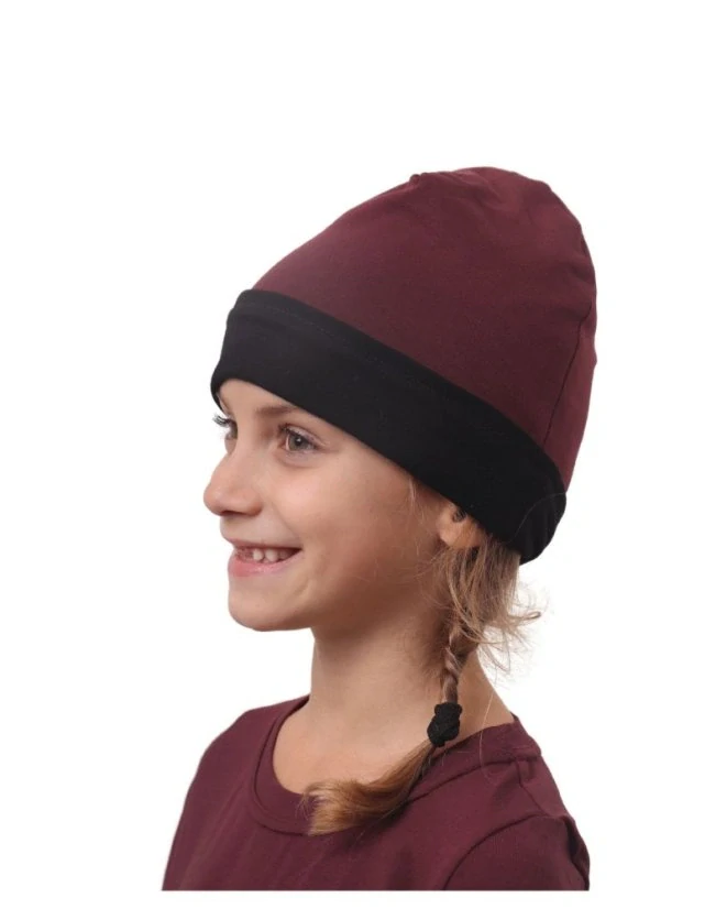 Jožánek Dětská čepice bavlněná, oboustranná, černá + bordo, vel. M