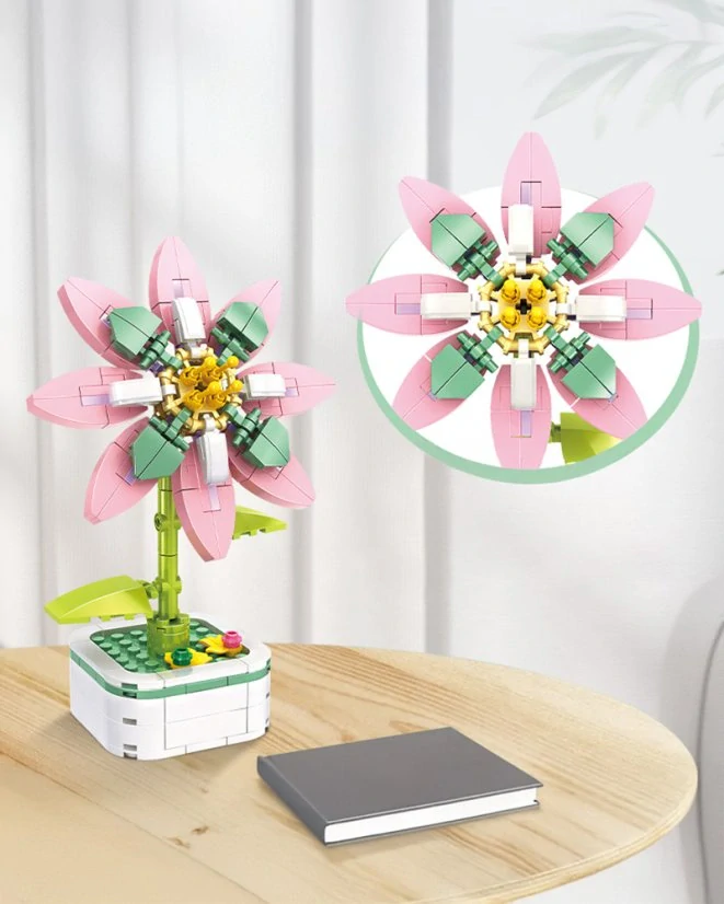 Woma Stavebnice květina s podstavcem, růžový Clematis (plamének), 172 dílků