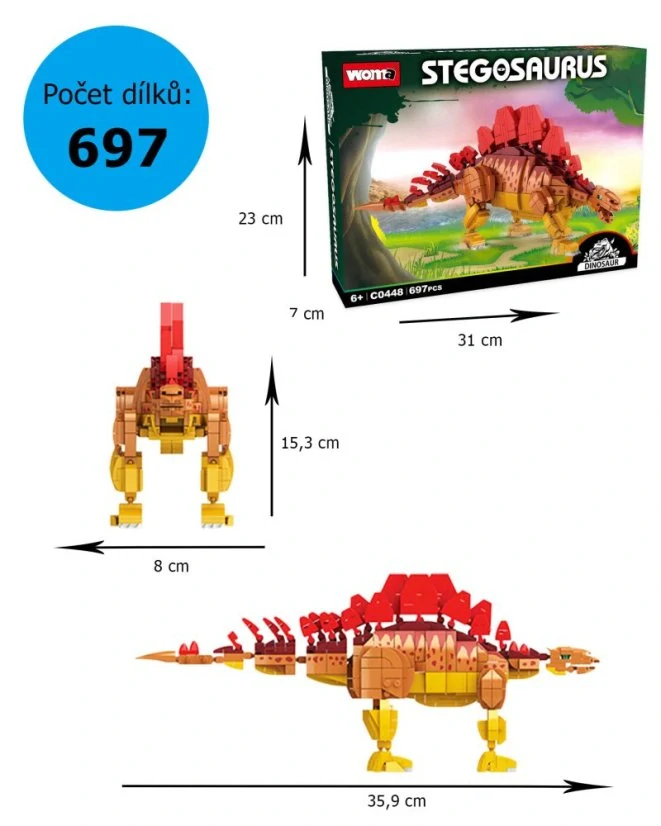 Woma Stavebnice dinosaurus Stegosaurus s pohyblivými prvky, 697 dílků