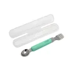 Melii Dětská vidlička a lžička s pouzdrem - šedá/mátová