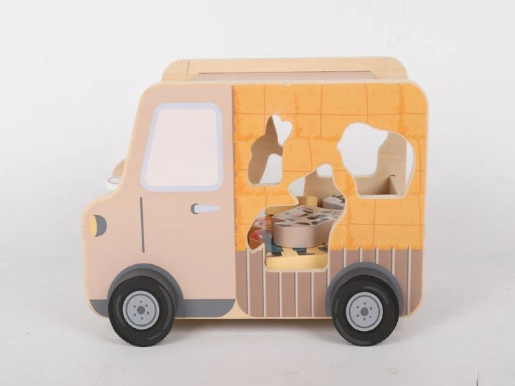 eliNeli Dřevěné autíčko 2v1 se zvířátky - Jeep + vkládačka