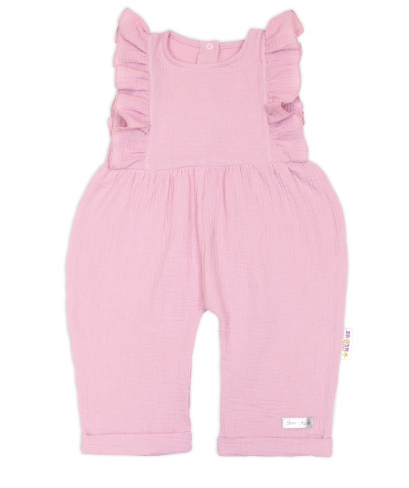 Letní mušelínový overálek pro holčičky s volánkem Star - starorůžová, vel. 104