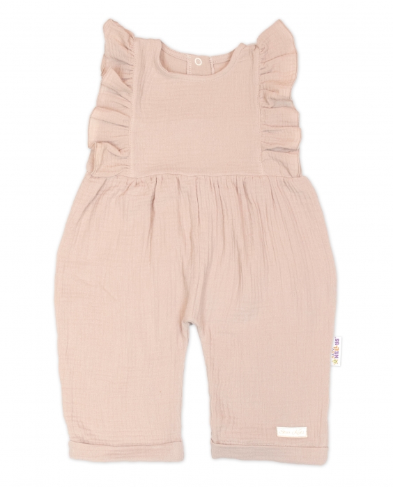 Letní mušelínový overálek pro holčičky s volánkem Star - béžový, vel. 98