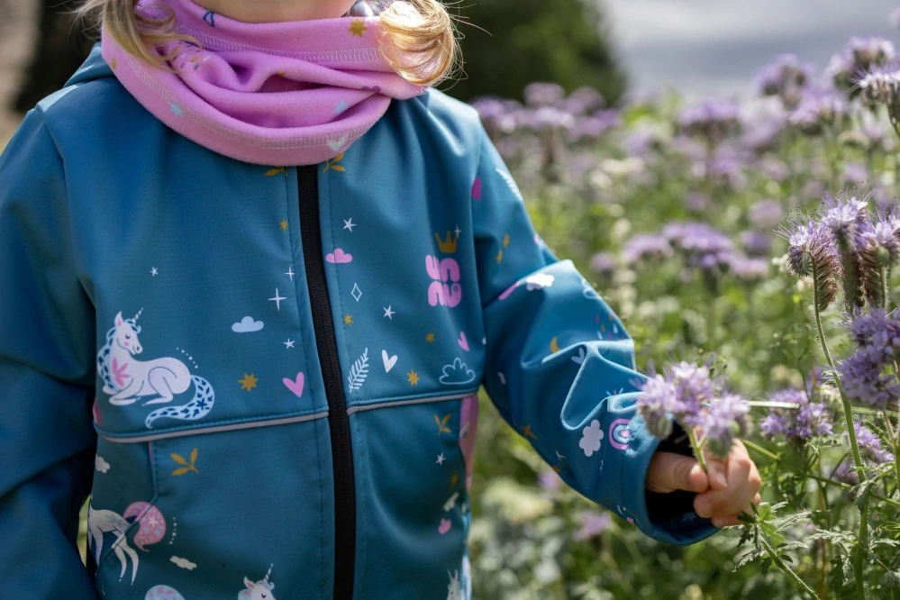 Wamu Softshellová bunda dětská, JEDNOROŽCI, petrolejová