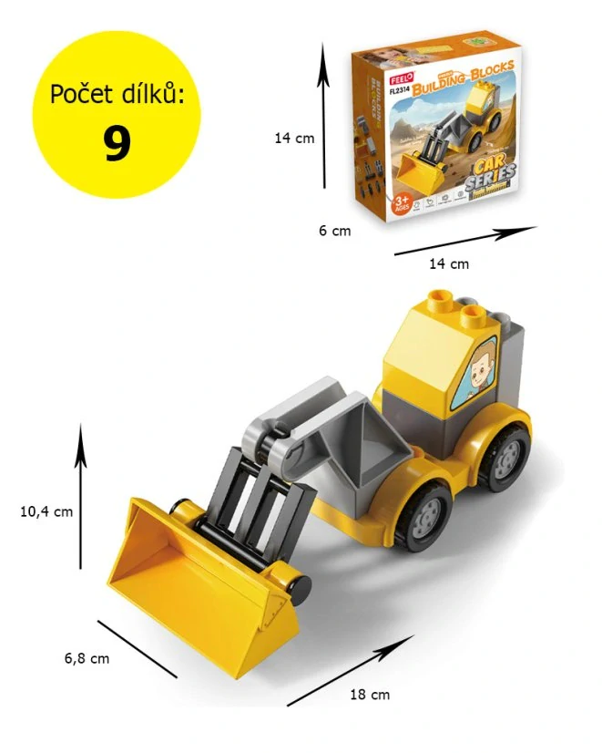 Stavebnice bagr nakladač (9 dílků) – velké kostky pro děti od 3 let
