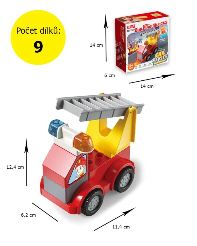 Stavebnice hasičský vůz, 9 dílků, velké kostky pro malé děti