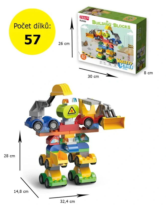 Stavebnice robot z aut 6v1 z velkých kostek - 57 dílků pro děti od 3 let 
