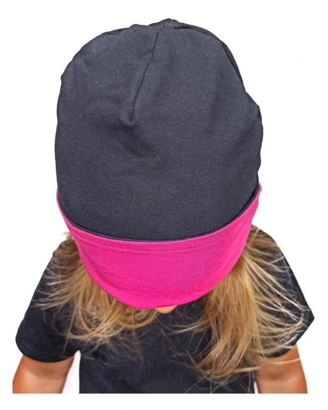 Jožánek Dětská čepice bavlněná, oboustranná, černá+sytě růžová, vel. S
