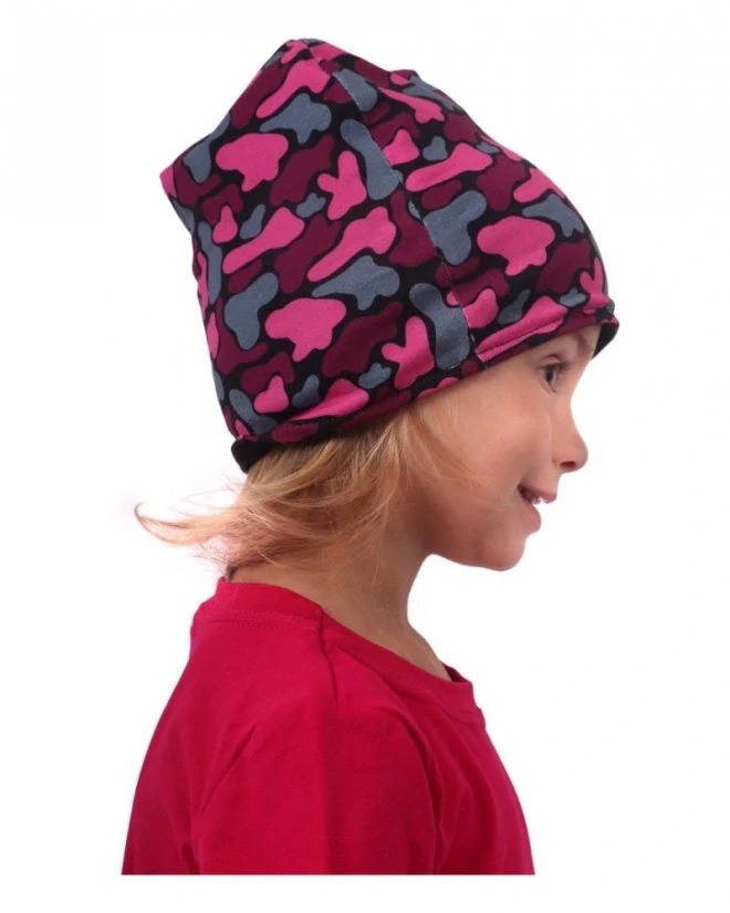 Jožánek Dětská čepice bavlněná, oboustranná, černá+fleky růžové na černé, vel. S