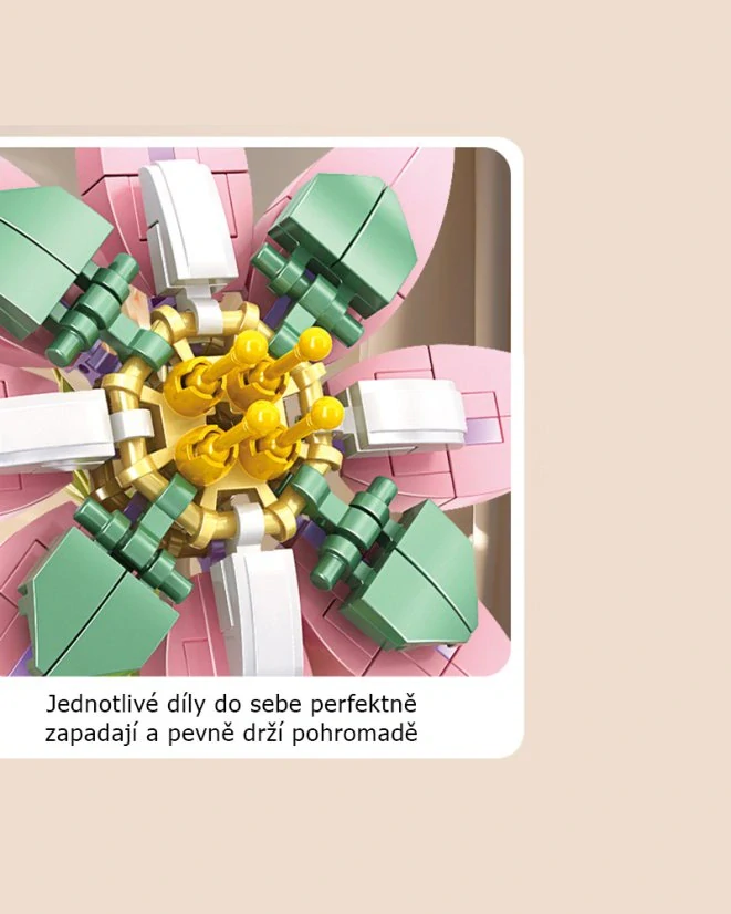 Woma Stavebnice květina s podstavcem, růžový Clematis (plamének), 172 dílků