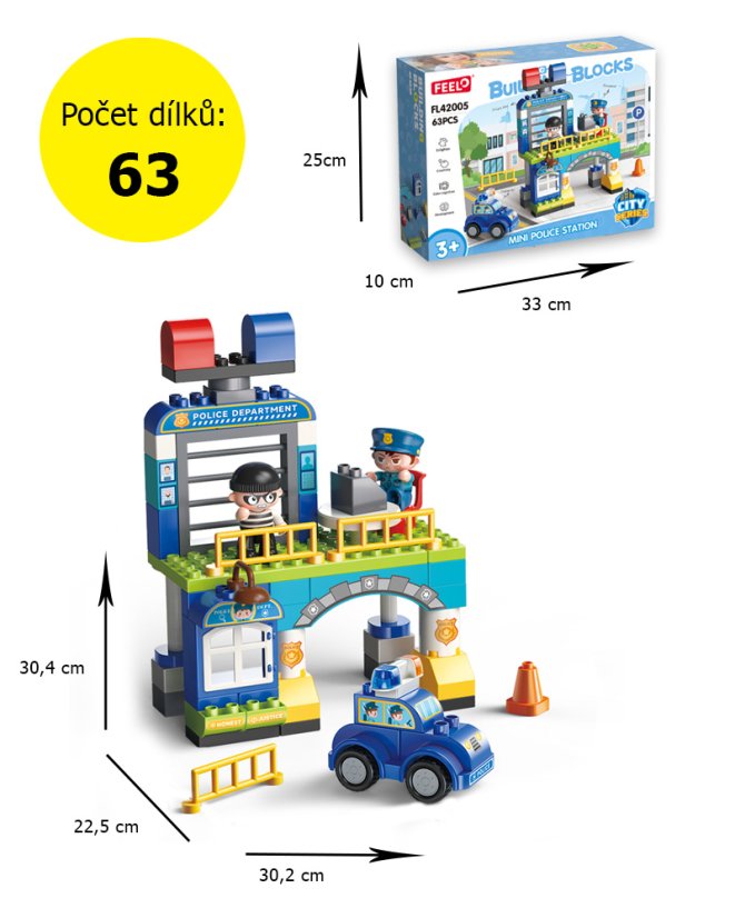 Stavebnice policejní stanice, 63 dílků, pro děti od 3 let