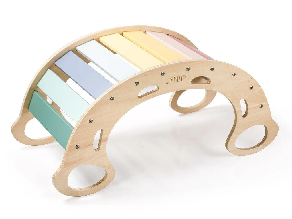 eliNeli Dřevěná montessori houpačka PRO 5v1 set s prknem 2v1 pastel