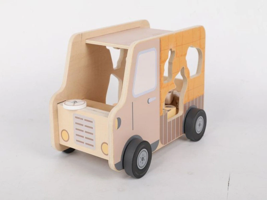 eliNeli Dřevěné autíčko 2v1 se zvířátky - Jeep + vkládačka