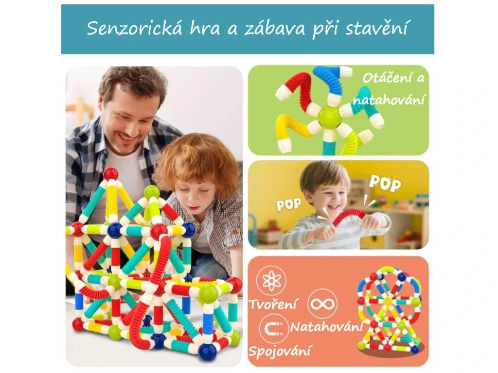 eliNeli Magnetická stavebnice Husí krky - 86 ks