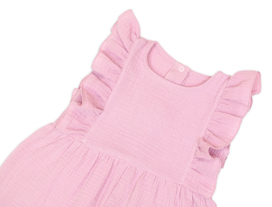 Letní mušelínový overálek pro holčičky s volánkem Star - starorůžová, vel. 104