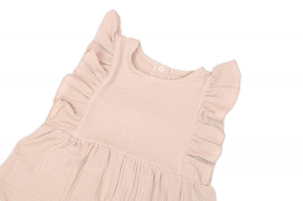 Letní mušelínový overálek pro holčičky s volánkem Star - béžový, vel. 98