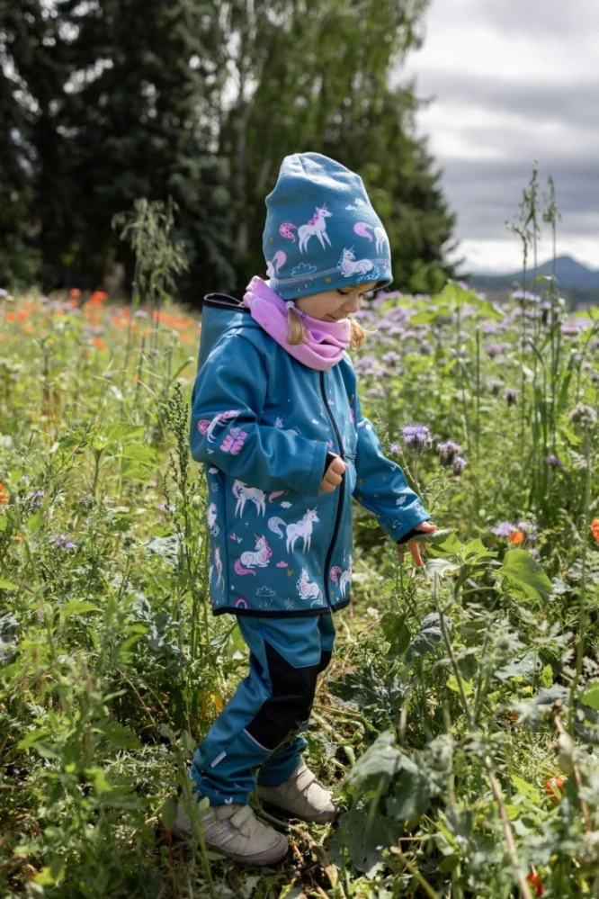 Wamu Softshellová bunda dětská, JEDNOROŽCI, petrolejová