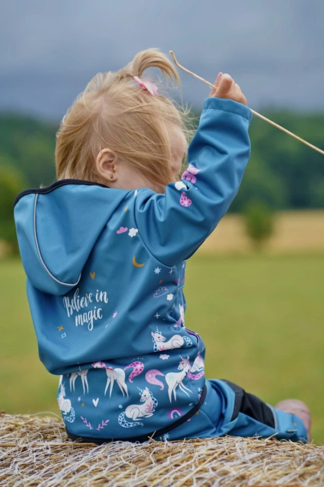 Wamu Softshellové kalhoty dětské, JEDNOROŽCI, petrolejová