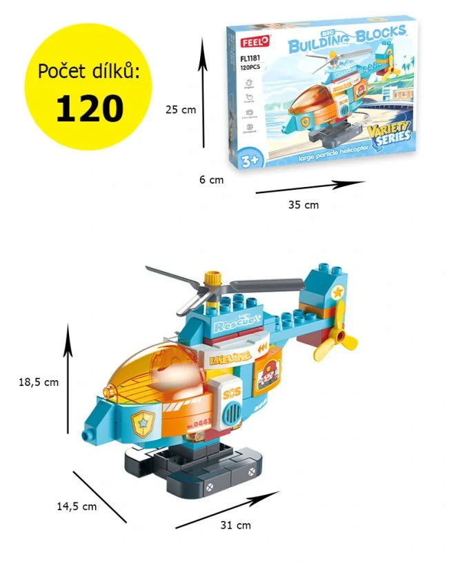 Stavebnice záchranářský vrtulník, 120 dílků, pro děti od 3 let