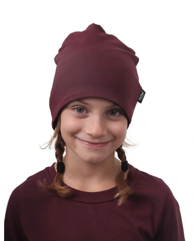 Jožánek Dětská čepice bavlněná, oboustranná, černá + bordo, vel. M