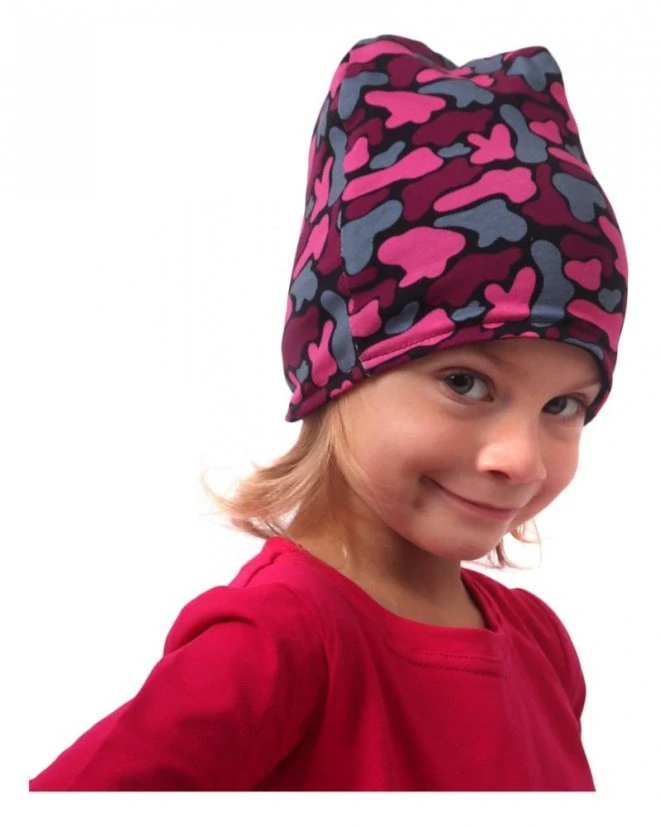Jožánek Dětská čepice bavlněná, oboustranná, černá+fleky růžové na černé, vel. S
