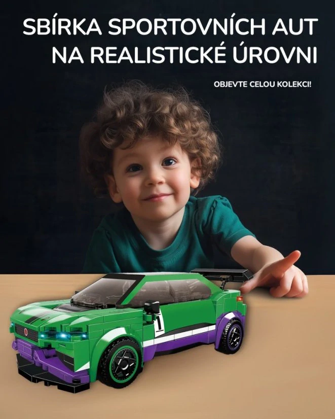 Woma Stavebnice Závodní auto dlouhé 15cm, odnímatelná střecha, zelené, 263 dílků