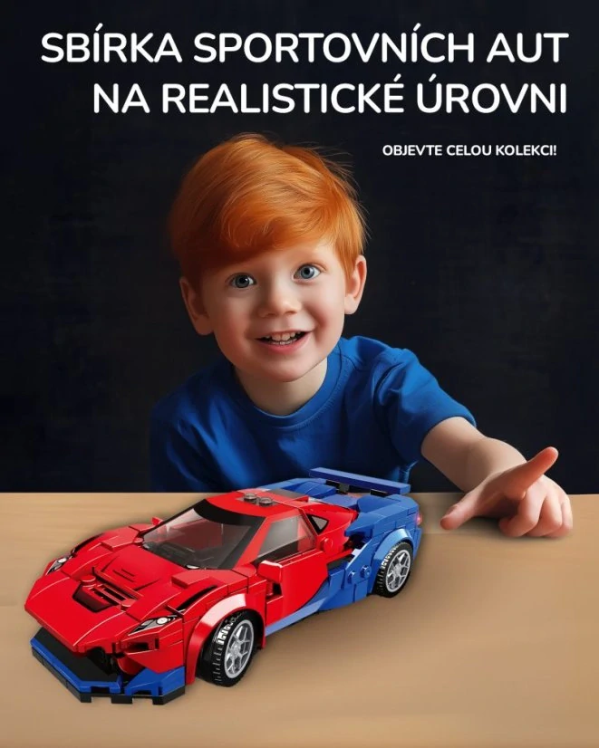 Woma Stavebnice Závodní auto dlouhé 15cm, odnímatelná střecha, červené, 267 dílků
