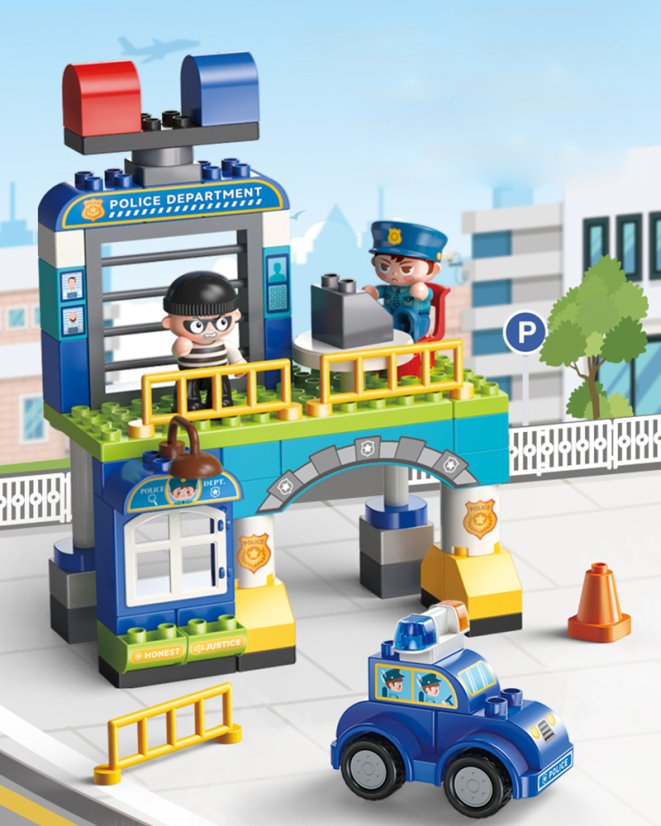 Stavebnice policejní stanice, 63 dílků, pro děti od 3 let