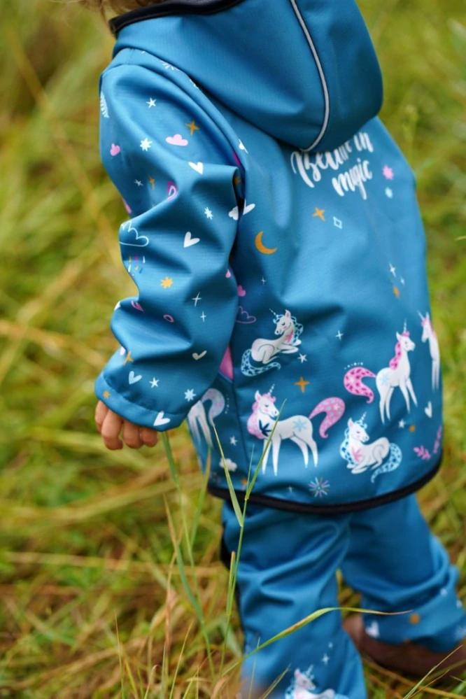 Wamu Softshellová bunda dětská, JEDNOROŽCI, petrolejová