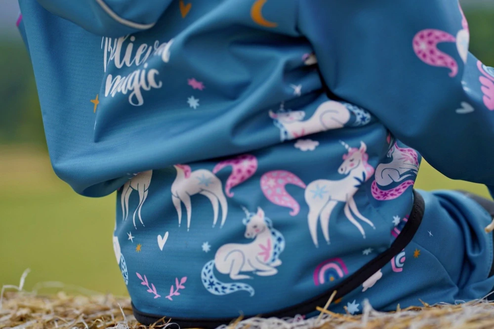 Wamu Softshellové kalhoty dětské, JEDNOROŽCI, petrolejová