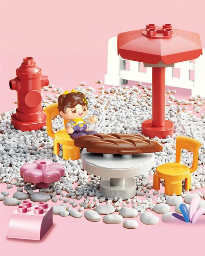 Stavebnice dům pro holky, 216 dílků, 3 patra, figurka a terasa, od 3 let