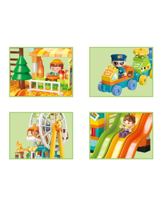 Stavebnice velký zábavní park s ruským kolem, klouzačkami, vláčkem a figurkami, 235 dílků, velké kostky pro děti od 3 let