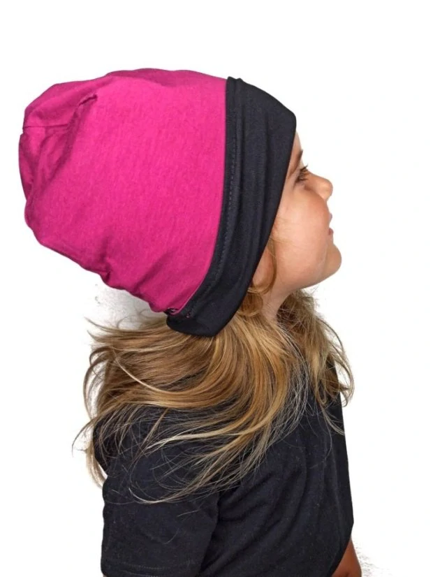 Jožánek Dětská čepice bavlněná, oboustranná, černá+sytě růžová, vel. S