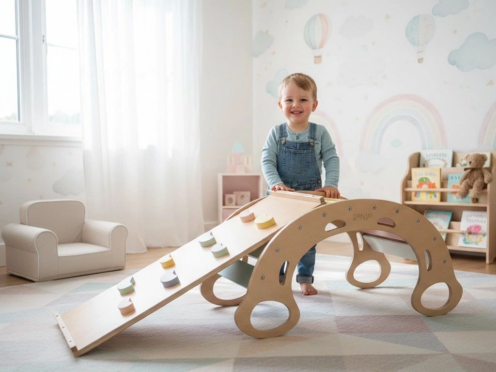 eliNeli Dřevěná montessori houpačka PRO 5v1 pastel