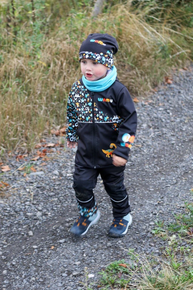 Wamu Softshellová bunda dětská, DINOSAUŘI, černo-hnědá