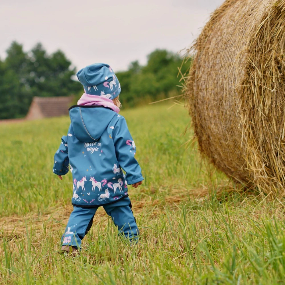 Wamu Softshellová bunda dětská, JEDNOROŽCI, petrolejová