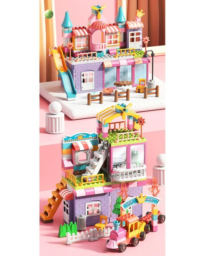Stavebnice pro holky velká 3 patrová vila, 400 dílků, spousta vybavení a figurky, velké kostky pro děti 3+
