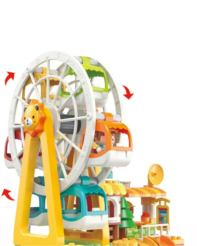 Stavebnice velký zábavní park s ruským kolem, klouzačkami, vláčkem a figurkami, 235 dílků, velké kostky pro děti od 3 let