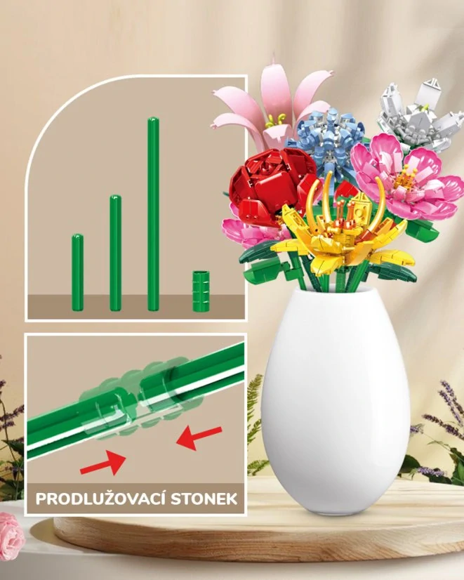 Woma Stavebnice květina s nastavitelnou délkou stonku, jetel, 174 dílků