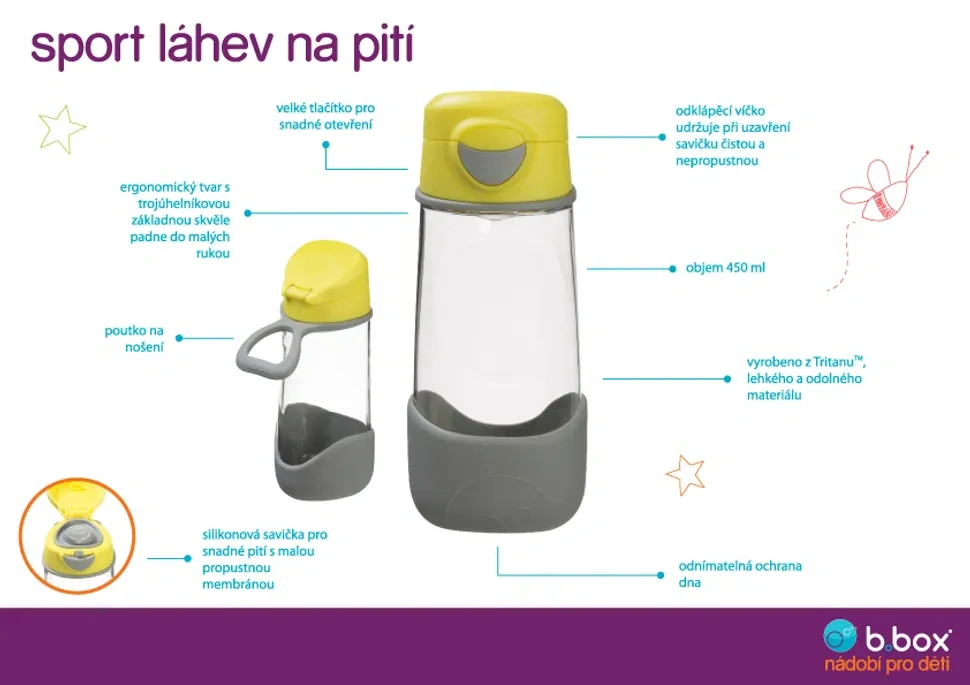 b.box Sport lahev na pití 450 ml - růžová/oranžová