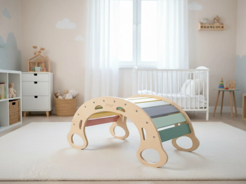 eliNeli Dřevěná montessori houpačka PRO 5v1 pastel