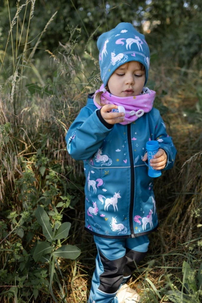 Wamu Softshellová bunda dětská, JEDNOROŽCI, petrolejová