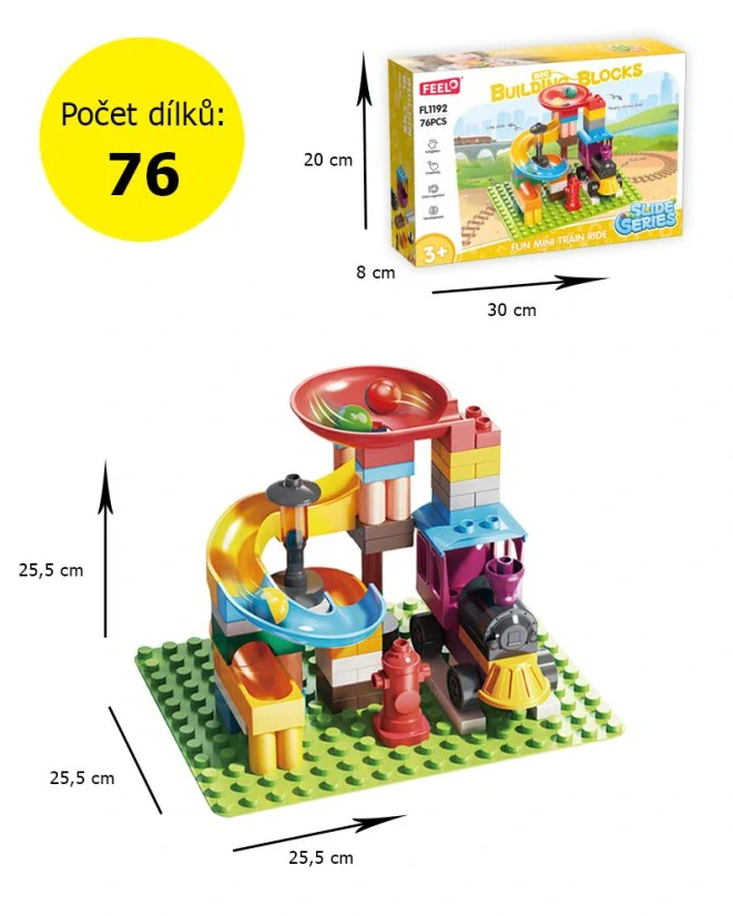 Kuličková dráha s vláčkem (76 dílků) – stavebnice pro děti od 3 let