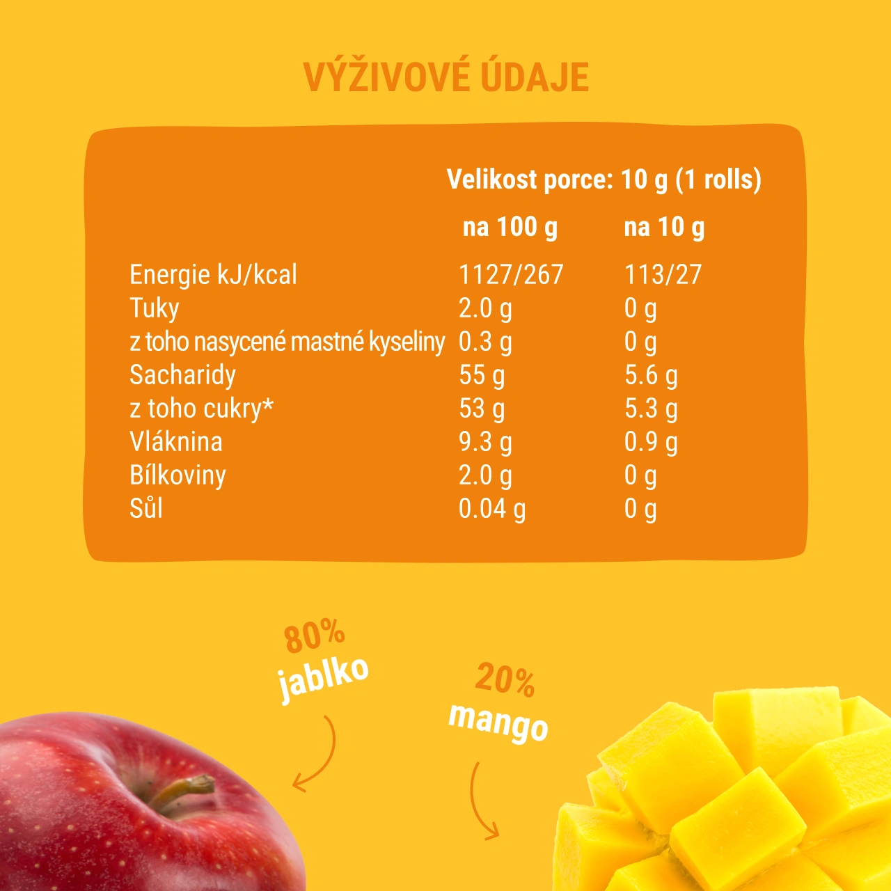 Bob snail Šnek BOB Ovocné rolky mango a jablko 30g